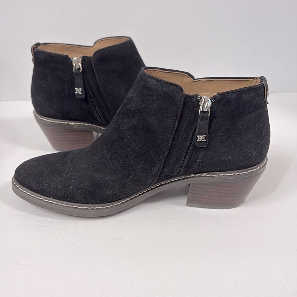 Sam Edelman Womens Pryce Ankle Boots Black Suede Block Heel Zip Up